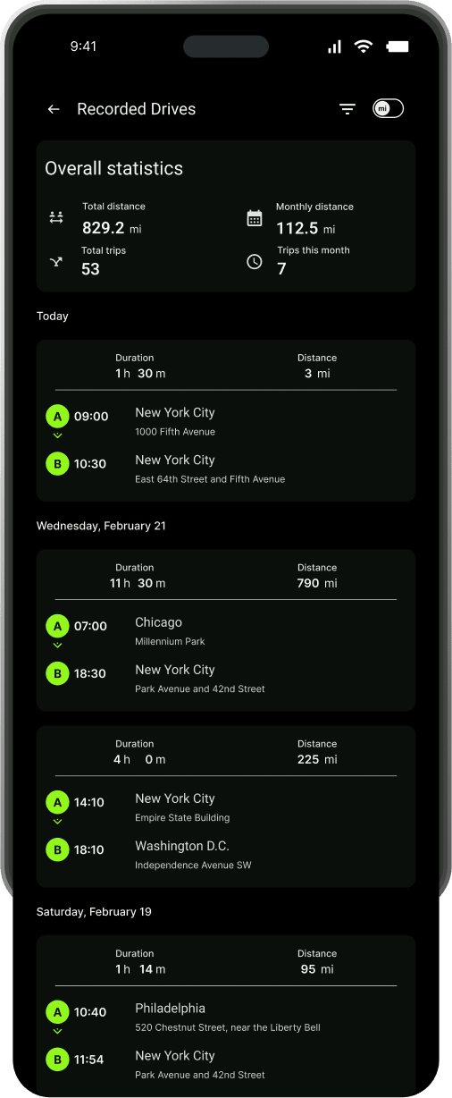 Driving Tracker App Screenshot
